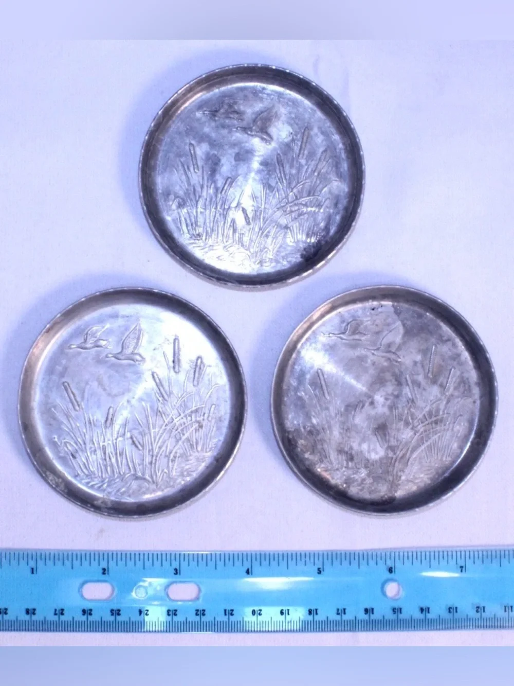 Vintage Drink Coasters with Mallard Duck Hand-forged hammered Aluminum